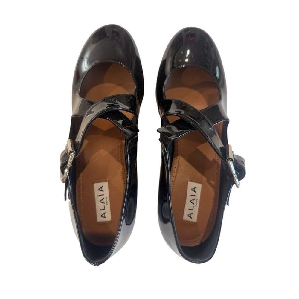 New ALAÏA Criss Cross Patent Leather Wedges Size 39/ US 9 - Picture 5 of 13